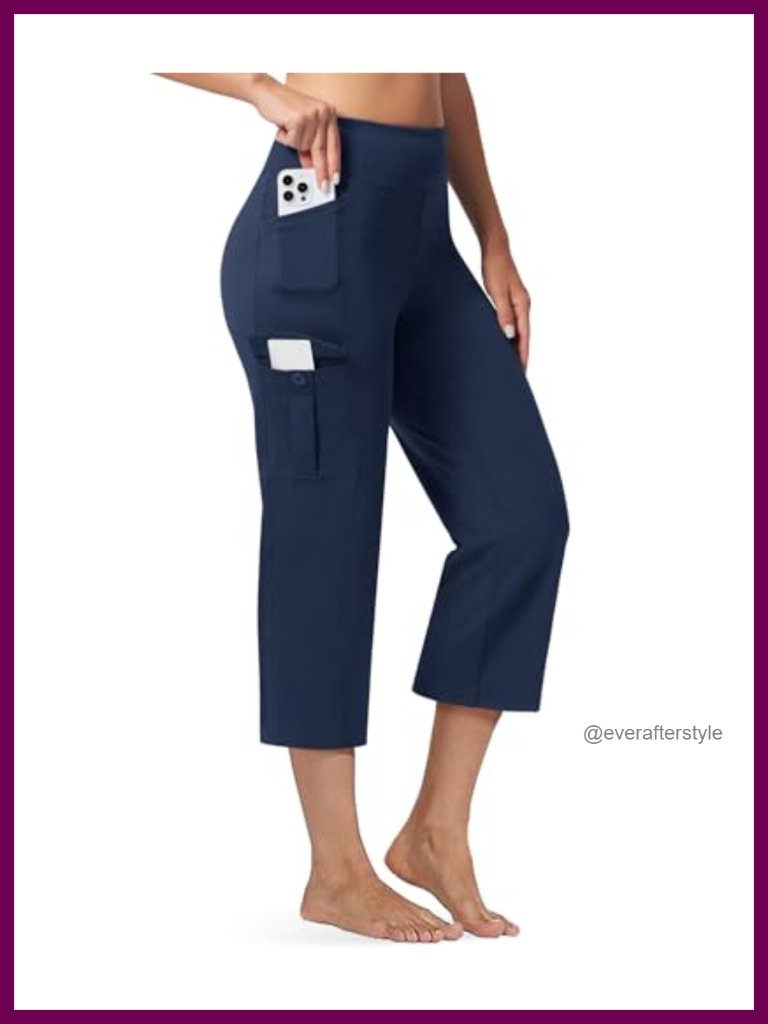 21" High Waisted Yoga Capris With Pockets Straight Leg Cargo Capri Pants